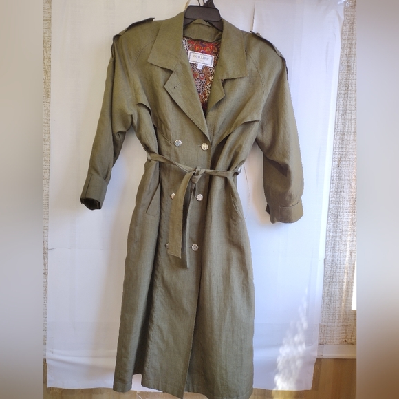 J. Gallery Vintage Belted Removable Lining Trench Coat Green Size 5 / 6 Pet - Picture 1 of 16